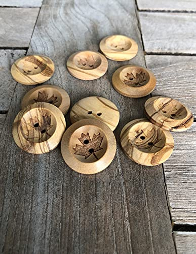 10 stycken träknappar 2 hål 15 mm eller 25 mm gjorda av äkta olivträ med lönn blad motiv träknapp natur (25 mm)
