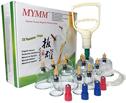 MYMM Juego de 12 vasos de ventosa, biomagnético, tradicional, profesional, terapia china, masaje, juego de ventosas para el hogar, kit de ventosas de vacío extraíble/masaje chino con succión de hijama
