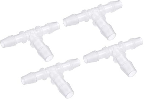 M METERXITY 4 Pack Barb Hose Fittings - 8x10x8mm OD Tee Plastic Pipe Connectors Apply to Water Fuel, Transparent(T Shaped 3 Way)