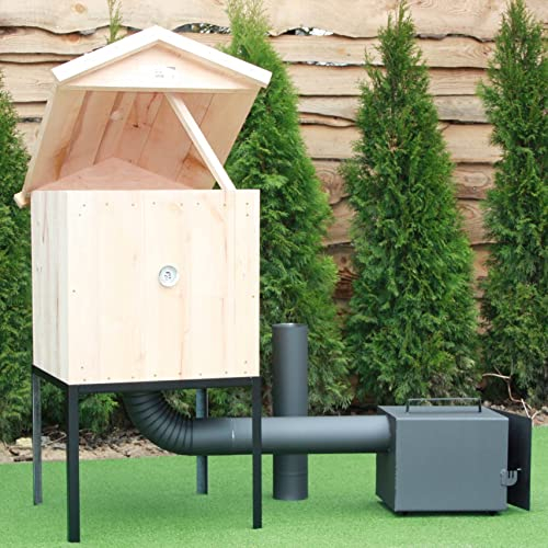 ADGO Erlenholz Räucherkammer 25x25x30 cm Dickes Blech Ofenherd, Räucherkammer mit Vordach Metallboden Garten Räucherkammer für Fleisch (Versand in 2 Paketen)