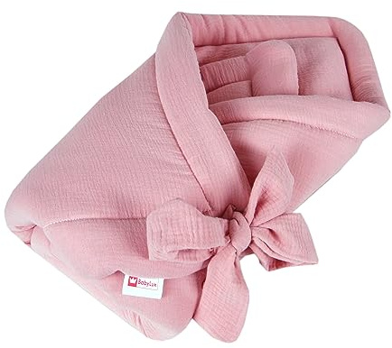 Babylux Einschlagdecke Musselin BABYHÖRNCHEN 75 x 75 cm Baby Neugeborene Erstaussttatung Umschlagdecke (Rosa)