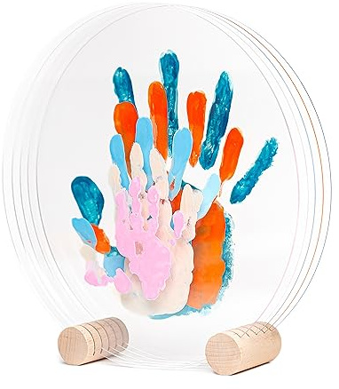LouYou Empreintes de Bonheur - Kit Empreinte Famille de 5 Made in France Pastel - Coffret Naissance - Idée Cadeau Anniversaire - Fête des Mères - Support bois - 5 plexiglass