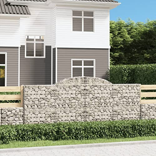 GuyAna Arched Gabion Baskets 3 pcs 300x50x120/140 cm Galvanised Iron,Gabion Wall Mesh Wire Stone Basket Galvanised Iron Stone Basket Outdoor Spiral Planter Retaining Wall