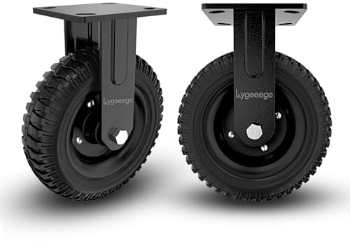 Lygoeege Fixed Heavy Duty Caster Wheel, 8 Inch*2,1000lb Capacity, Black Rim, Solid Rubber, Cast Iron,Outdoor,Flat Free for Carts,Dolly, Workbench,Trolley,DIY Tools