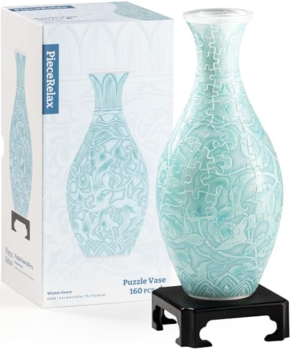 PieceRelax Unique Flower Vase - 3D Puzzle Vase for Adults to Flower Arrangement and Home Decoration Made By 160 Curved Plastic Puzzle Pieces - Winter Grace [S1043]