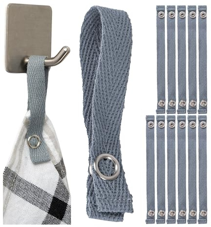 Appendini senza cucitura per tessuti, confezione da 12, occhielli da 150 x 12 mm, in grigio, in cotone, chiusura a scatto, linguette per appendere asciugapiatti, asciugamani da bagno, stoffa, tessuto