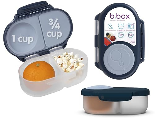 b.box Fiambrera Infantil con Compartimentos | Bento Box Infantil Mini con 2 Compartimentos Herméticos | Caja de Almuerzo y Picoteo para Niños | Cabe 1 Fruta Entera | Sin BPA