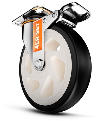 PEARWAY™ Schwerlastrollen 150mm - bis 1000kg mit 4x Bremse - extra leise & langlebig - Möbelrollen mit Bremse - Rollen für Möbel & Schwerlast - Lenkrollen für Möbel & Outdoor - Laufrollen - Bockrollen