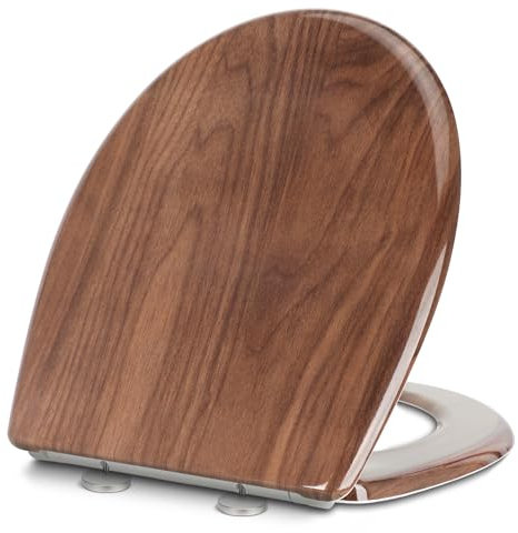 YOTOREE Tapa WC en Forma de O, Asiento de Inodoro de Cierre Suave, Tapa Inodoro con Liberación Rápida, Tapadera WC con Bisagras Ajustables, Tapa Vater Urea-formaldehído Soporte de 200KG (Madera Color)
