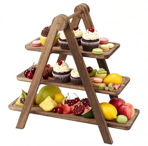 Wooden Tray 3 Tier Serving Tray, Detachable Tiered Cake Stand Rectangle Cupcake Stand, Serving Platters for Serving Food, Party Wedding Fruit Dessert Display Platter