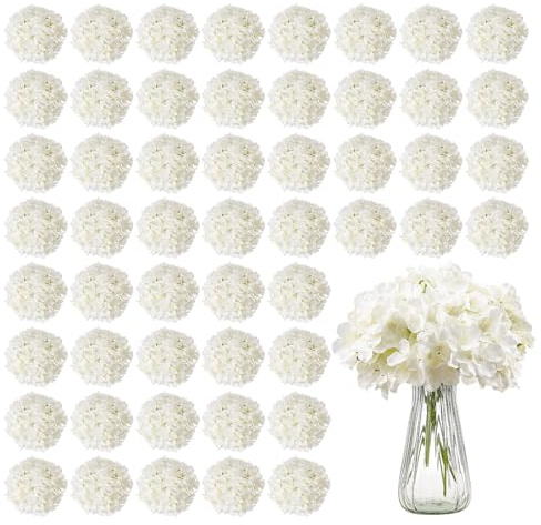 VEVOR Flores Artificiales, 65 Hortensias Artificiales de Seda Blanca de Aspecto Real a Granel, Artificiales Blancas con Tallos para Ramos de Boda, Centros de Mesa y Decoración de Mesas de Fiesta
