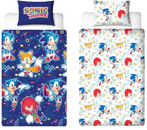 Sonic The Hedgehog - Juego de Funda de edredón Oficial para Cama Individual | Diseño líquido Reversible de 2 Caras Incluyendo Funda de Almohada a Juego | Juego de Cama Individual Azul para Gaming con