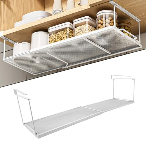 DAJAVE 2 cestas colgantes de metal con ajustable de 38 a 70 cm, cesta colgante extensible debajo de la estantería, estantería ajustable para debajo del armario de metal, organizador en armarios de