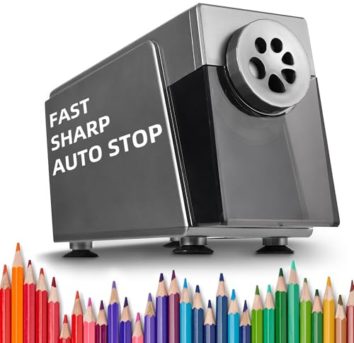 ZMOL Heavy Duty Electric Pencil Sharpener for Classroom, 6 Holes, Stronger Helical Blade, Auto Stop, Save Pencils, Plug in, Suitable for 6-12mm No.2/Colored Pencils, Teachers,School & Home, Silver