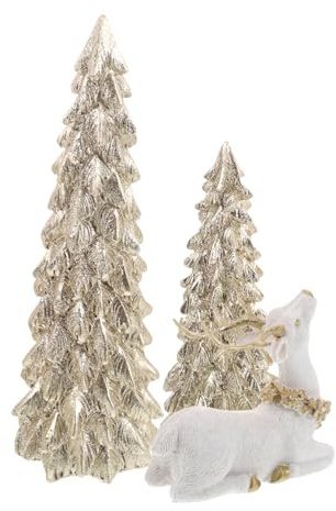 Toyvian Figuras Navideñas Resina con Árboles y Renos Dorados Decoración Rústica para Mesa y Estantería Adornos Resistentes para Interior y Exterior para Fiesta y Regalo Festivo