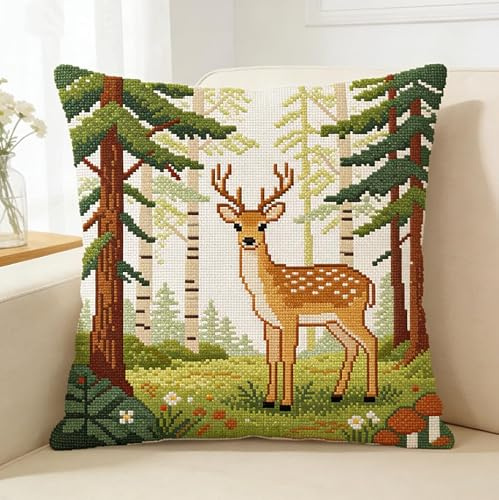 FanZheZhe cuscino punto croce da ricamare Cervo 11ct45x45cm Punto Croce Kit da Ricamare Prestampato Cuscino Ricamato a Mano Fai da te per Principianti