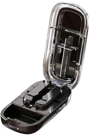 Tagliapillole per più pillole, taglia-pillole con scomparto portaoggetti, taglia-pillole 2 in 1 di precisione per tutte le compresse, portatile, ideale per viaggi, borsetta, casa (Nero - 1/4+1/2)