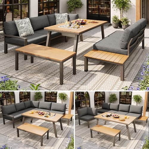 gonew21 Loungeset för 6–7 personer – utomhus lounge med ishink och bord, set med trädgårdsmöbler, väderbeständigt med stoppning, balkongmöbelset, trädgård, sittgrupp, grå