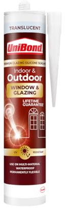 UniBond Perfect Finish Indoor Glazing Sealant, Transparent Silicone Sealant, Weatherproof, Ideal for Metal, Wood, Bricks, Ceramics, Glass, 1 x 277g Cartridge