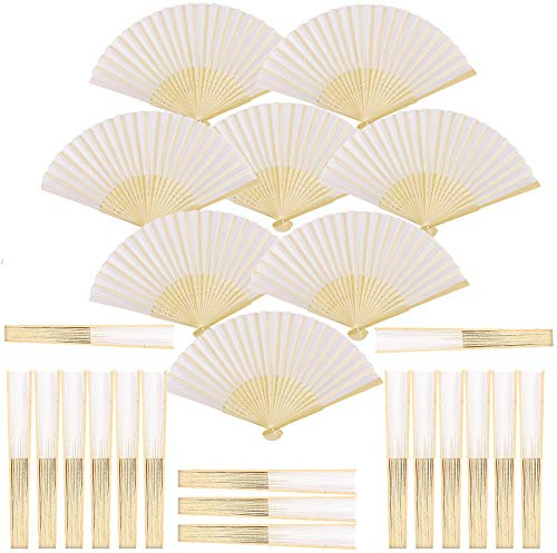 BOELLRUNO 25 pz Ventaglio Pieghevole Mano Bianco Bambu e Tessuto Bianco per Nozze Festa Matrimonio Partito Favori Decorazione