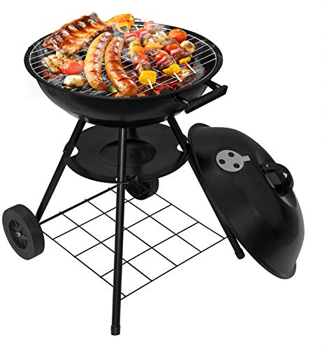WOLTU Barbacoas de Carbón Portátil Barbacoas de Exterior Parrilla con Ruedas para BBQ, Jardín, Camping 44 * 73CM Negro CPZ8134sz