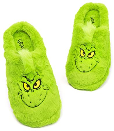 The Grinch Slippers For Adults | Men Women Christmas Movie Gift Faux Fur House Shoes | Festive Traditions Footwear 5-6 UK