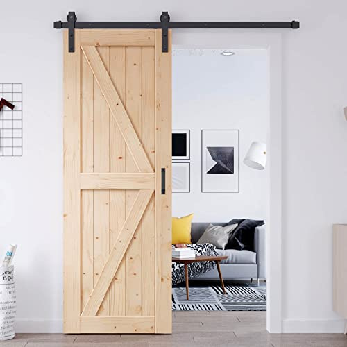 EaseLife 30in x 84in Sliding Barn Door with 5FT Barn Door Hardware Kit & Handle Included,DIY Assemblely,Easy Install,Apply to Interior Rooms & Storage Closet,K-Frame