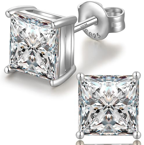 Pendientes Hombre Diamante Hombres Plata Cuadrados Pendientes CZ Plata Cuadrados Cúbicos Zirconia