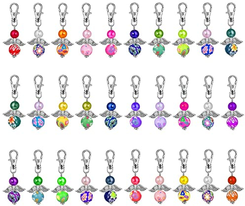 Lowats Schutzengel Anhänger 30 Stück Schutzengel Schlüsselanhänger Perlenengel Anhänger Engelanhänger Engel Charme Hochzeit Taufe Anhänger Schlüsselanhänger Engel für Handmade Basteln