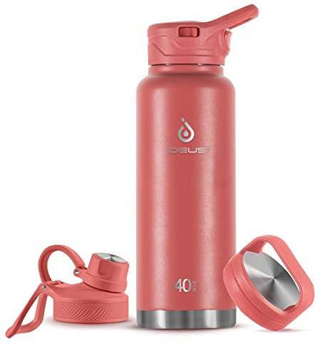 IDEUS Vacuum Insulated Water Bottle 1140ml/40oz, Leak-Proof Stainless Steel Water Bottle, Double Wall Flask, Metal Sports Canteen with 2 Lids