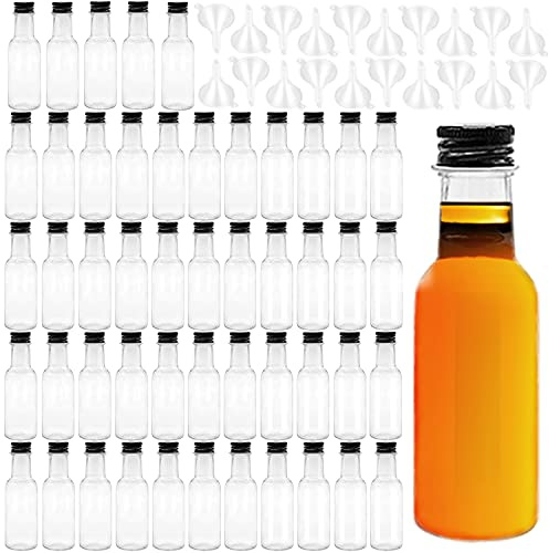 Qiuttnqn Mini Liquor Bottles,50 Pack Empty Spirit Bottles with Black Cap,1oz/30ml Mini Alcohol Bottles with 20 Funnels,Miniature Bottles for Weddings,Party Favors