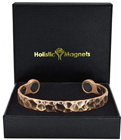 Puissant Bracelet Magnétique Homme Bracelet Jonc pour Toutes les tailles Bracelet Cuivre Pur avec 6 Aimants Super Cadeau Pour Homme (HM)-Martelé (XL: Poignet 22-24cm)