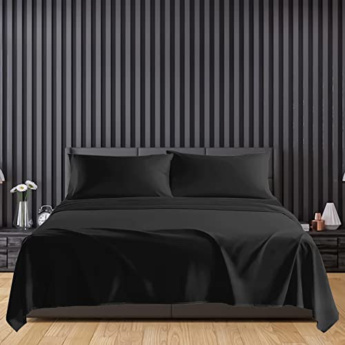 Sunshine Comforts Egyptian Cotton Flat Sheets Super King Size Breathable, Anti Wrinkle, Shrink and Fade Resistant 200 Thread Count Bed Sheets Black Bedding & Linen 280 x 254cm Super King Flat Sheet