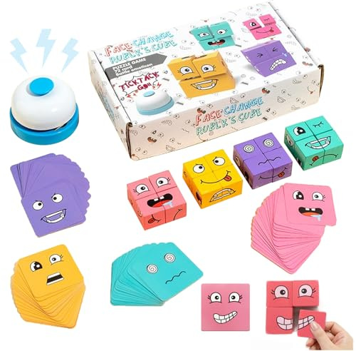 Wooden Face Changing Magic Cube Game,Magic Cube Building Blocks 3D Puzzle Face-Changing Magic Cube,Educational Toy,Face Changing Cube Puzzles Toy Family Game for Kids Birthday Gift Camping