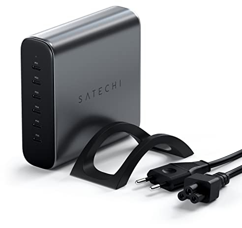 SATECHI 200W 6-Port GaN-Ladestation – 2× 140W USB-C & 4× USB-C, Schnellladegerät für mehrere Geräte, kompatibel mit MacBook Air/Pro M4, iPad Air/Pro M4, iPhone 16 und Thunderbolt-Geräten