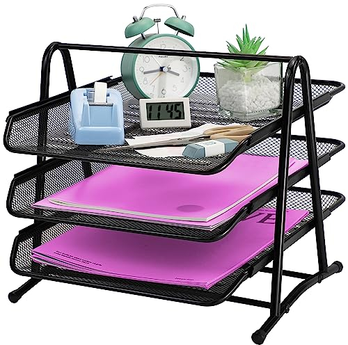 ideallife Briefablagen 3 Ebenen - Dokumentenablage Metall Desk Organizer - Metall Ablage Ablagefächer für A4 Dokument - Büro Schreibtisch Ablage mit 3 Schubladen I Papier Ablagefächer A4 (Schwarz)
