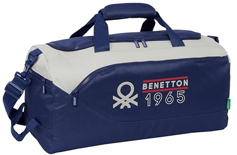 Safta BENETTON VARSITY - Bolsa de Deporte, Mochila, Ideal para Niños de Diferentes Edades, Cómoda y Versátil, Calidad y Resistencia, 50x25x25 cm, Color Azul Marino/Gris