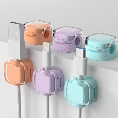 HATMINI Lot de 6 organisateurs de cordons magnétiques, gestion des clips de câbles de bureau magnétiques, organisateur de supports de clips de câbles de chargeur adhésifs (Mélange de couleurs)