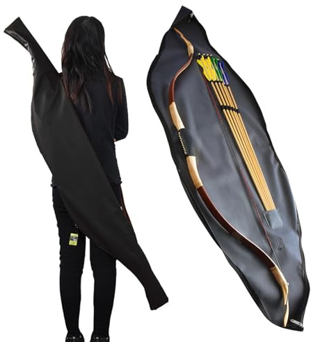 wolfman 60 Pouces étui pour Arc Recurve Traditionnel étui pour Tir à l'arc, étui pour Arc Recurve en Cuir avec 6 Emplacements pour Flèches, Sac d'arc Recurve Accessoire de Tir à l'arc (Noir)