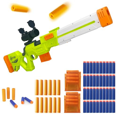 UNIKONIO Soft Bullet Foam Blaster Toy Gun, Realistic Empty Shell Ejecting Sniper Rifle with 40 Safe Darts, 2 Mags & 12 Shells, Safe EVA Foam, Christmas Outdoor Battle Gift for Kids Teens