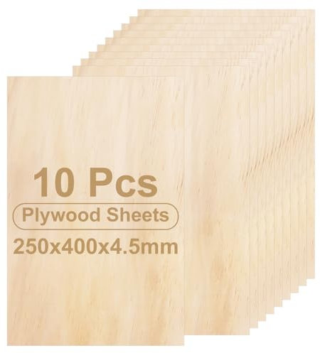 GBACHOOSE Confezione da 10 fogli di compensato da 4,5 mm, 25 x 40 cm, pannelli di legno compensato non finiti, sottili, per taglio laser, pittura, modellazione, incisione