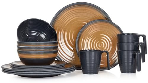 Vaisselle de camping en mélamine pour 4 personnes Stone Curry + 4 tasses à café en pierre vaisselle de table pique-nique BBQ