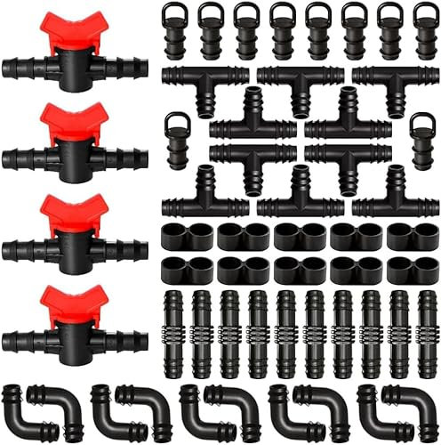 Kit de raccordement d'irrigation pour tuyaux, connecteur de tuyau cannelé 16 mm, système d'irrigation, vannes à vanne, raccords, coudes, pièces en T (54 pièces)