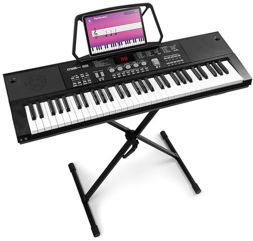 Max KB15 Clavier Électronique 61 Touches, Stand Inclus, Synthétiseur Débutant, Deux Haut-parleurs Intégrés, Batterie Rechargeable, Microphone Inclus, Idéal pour Démarrer votre Apprentissage