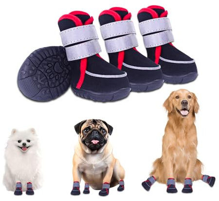 Hundeschuhe Pfotenschutz Outdoor Sommer, 4 Stück atmungsaktive Pfotenschutz Hund mit reflektierendem Klettverschluss, rutschfest Gummisohle Hundestiefel für kleine, mittlere und große Hunde (S)