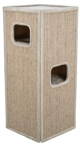 TRIXIE Kratztonne Juno 116 cm in grau – zweistöckige Katzentonne mit Zwei komfortablen Höhlen, Einer erhöhten Liegefläche & Sisalteppich Kratzfläche – gemütlich & stabil – 48100