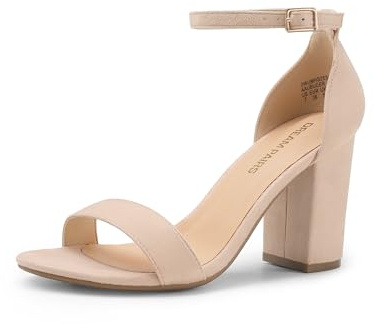 DREAM PAIRS Heels for Women Chunky Block Heel Open Toe Ankle Strap 3.5 Inch Heeled Sandals for Party Date Wedding,Size 7,Nude-Suede,DWUMHS2534