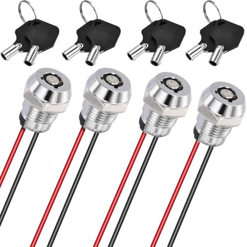 VISSQH 4 x rund nyckelbrytare 12V 2 lägen på/av nyckelbrytare, förkopplad 12 mm metallnyckelbrytare nyckelstartbrytare