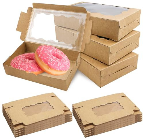 WIYETY 40 Stück Keksschachtel mit Sichtfenster | 18x11x4cm Kraftpapier Gebäckkarton | Cupcake-Box mit Klarsichtfenster | Kleine Schachteln für Kekse Kuchen | Umweltfreundliche Backverpackung (Braun)
