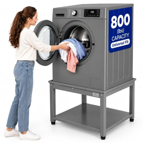 EZ Laundry Grey Washing Machine Stand & Dryer Pedestal – 41 CM Height Steel Riser for Back Relief | Fits 61 CM Wide Front-Load | 360 KG Load Capacity | UK Compatible